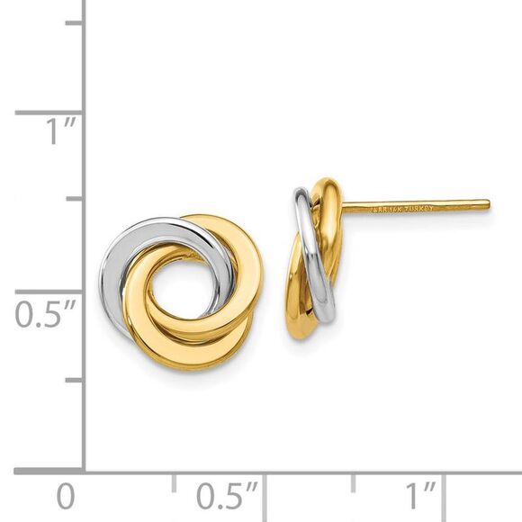 11mm Two Tone Love Knots Post Earrings in 14k Gold - Picture 4 of 5